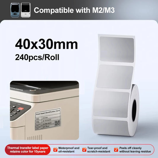 Niimbot M2/M3 Laser-color Silver/Matte Silver Labels Thermal Transfer Printing Paper Round Square Sticker for Niimbot M2 Printer