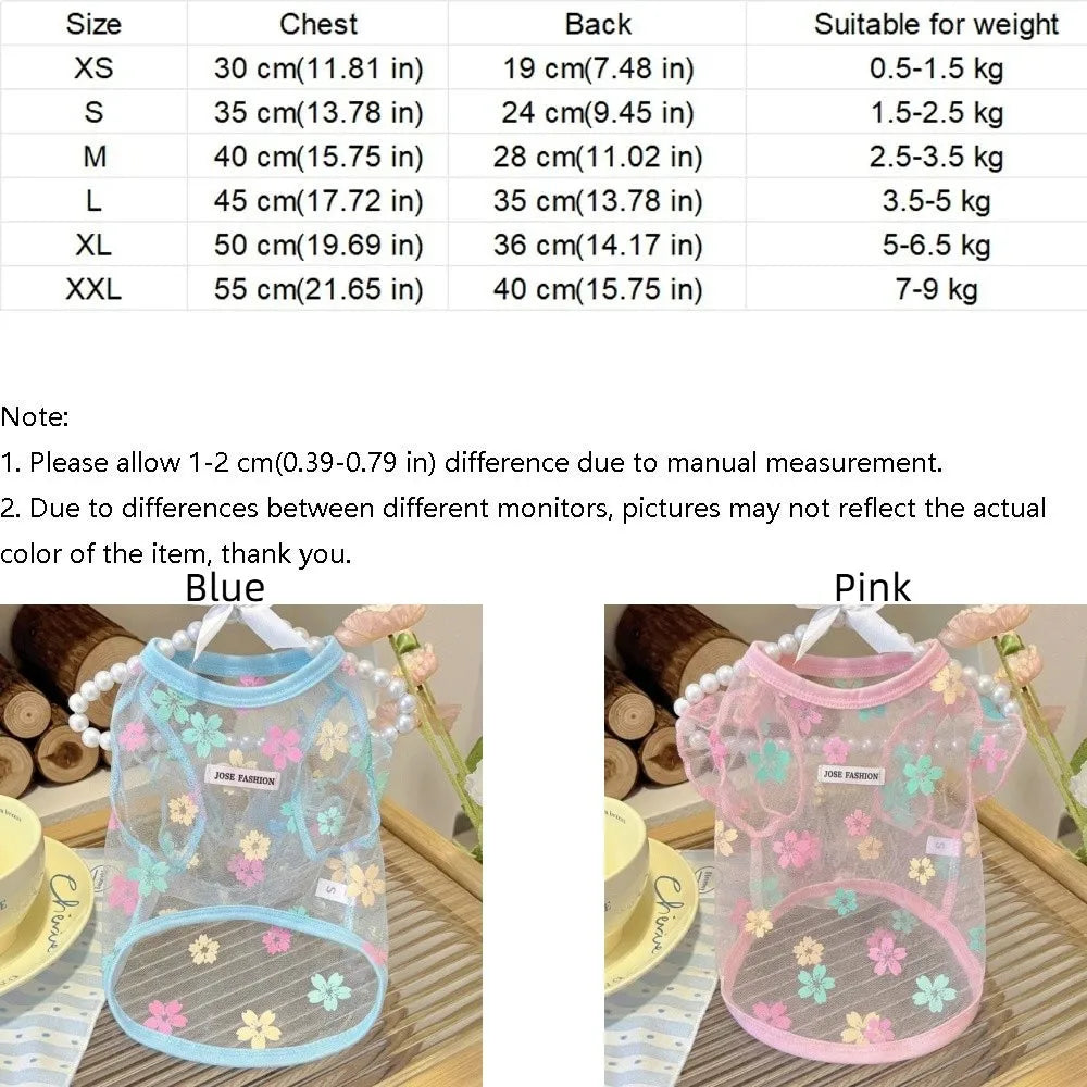Thin Breathable Cooling Dog Vest Flying Sleeves Sunproof Cat Mesh T Shirt Lightweight Floral Print Dog Sunscreen Clothing Summer