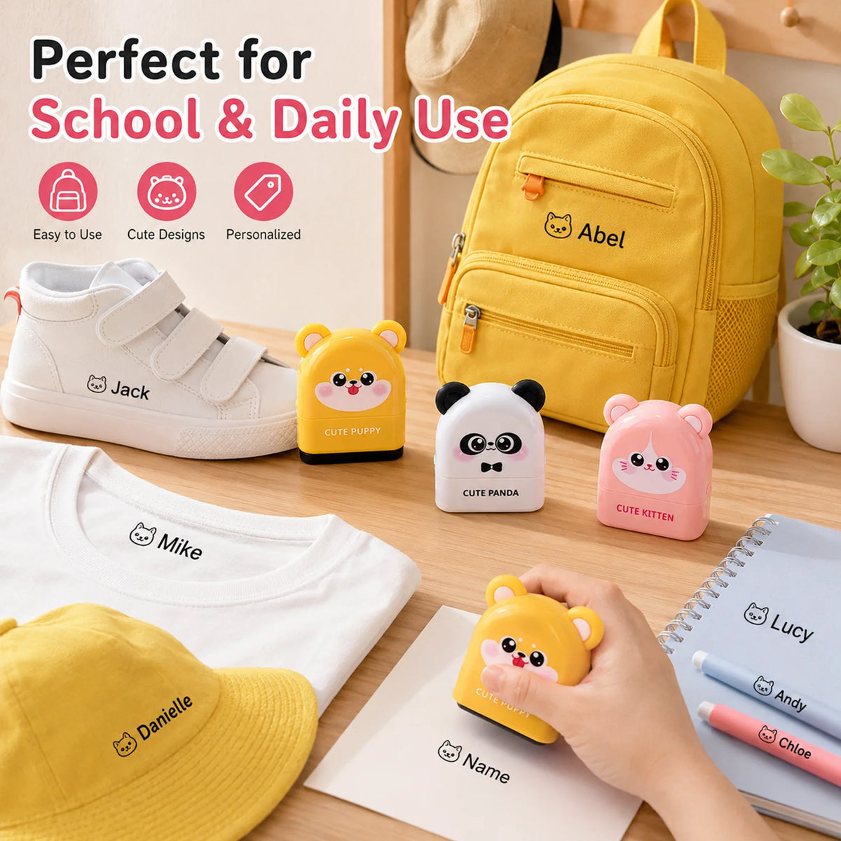 Personalized Name Stamp – Waterproof Self-Inking Clothing Label Stamp for Kids