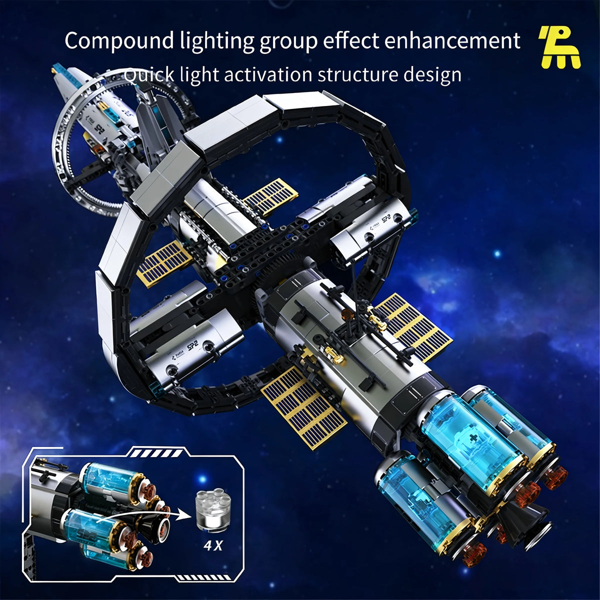 Interstellar Tianxu Space Station Building Blocks Challenging Rotatable Light-Up STEM Toy Desktop Ornament for Boys 8+ Birthday