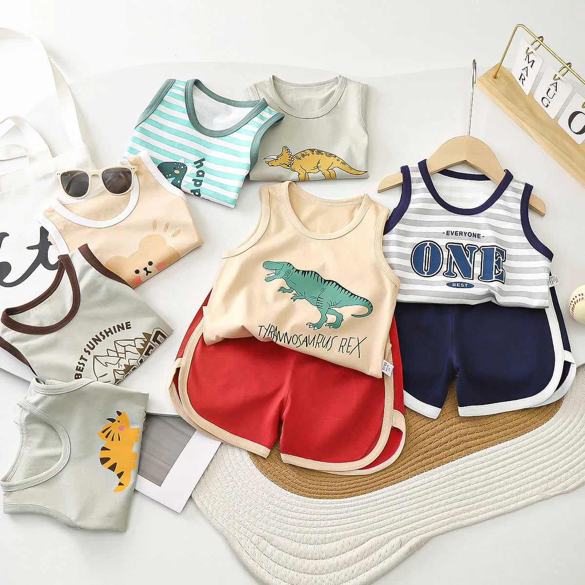 2pcs/set Childrens Vest Shorts Suit Cotton Summer New Clothes Boys Baby Summer Breathable Clothes Kids Girl T-shirt+shorts Pants