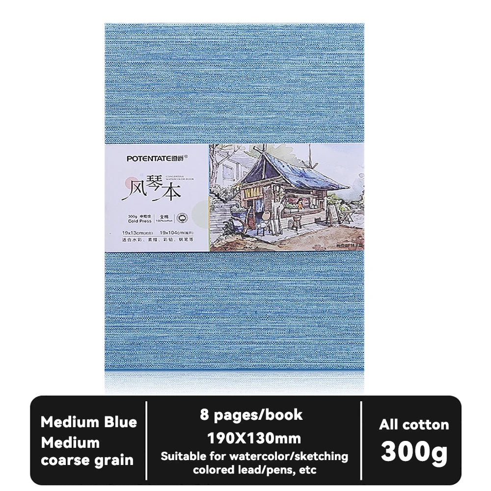 100% Cotton Square Watercolor Sketchbook 300gsm Paper Folded Drawing Pad Organ Sketch Notebook Student Watercolor Journal Book