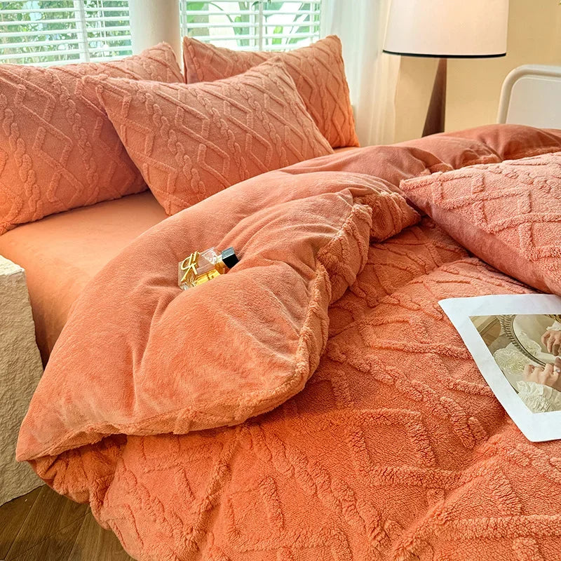 Tafuru Milk Fleece Single Quilt Set Autumn/winter Thickened Warm Solid Color Duvet Cover 200x230 220x240 Bedding for Double Use