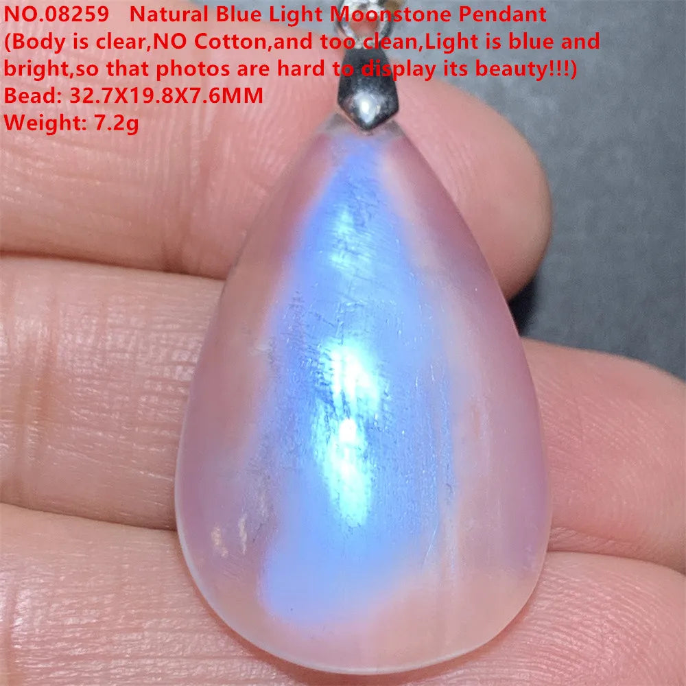 Natural Colorful Moonstone Pendants Necklaces Unusual Women Big Orange Blue Light Rainbow Moon Stones Bead Gemstone Jewelry S925