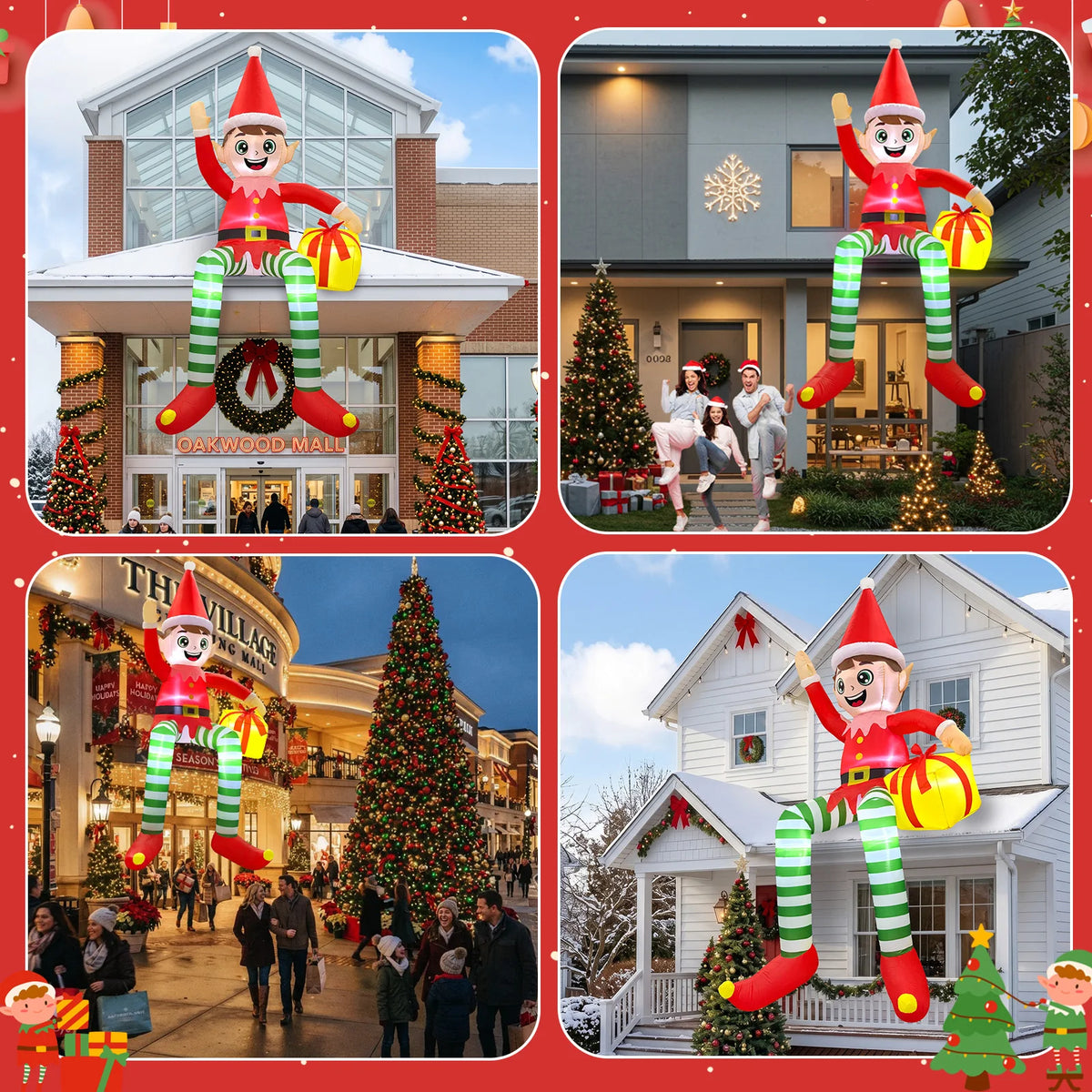 10FT Inflatable Christmas Decorations Red Sitting Elf Outdoor Yard Decorations Christmas Festival Inflatable Ornaments