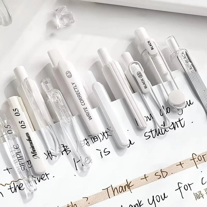 5Pcs Minimalist Transparent 0.5mm Gel Pens Set Large Capacity Quick-Drying Black Ink Pen Fashion Office Signature Pen