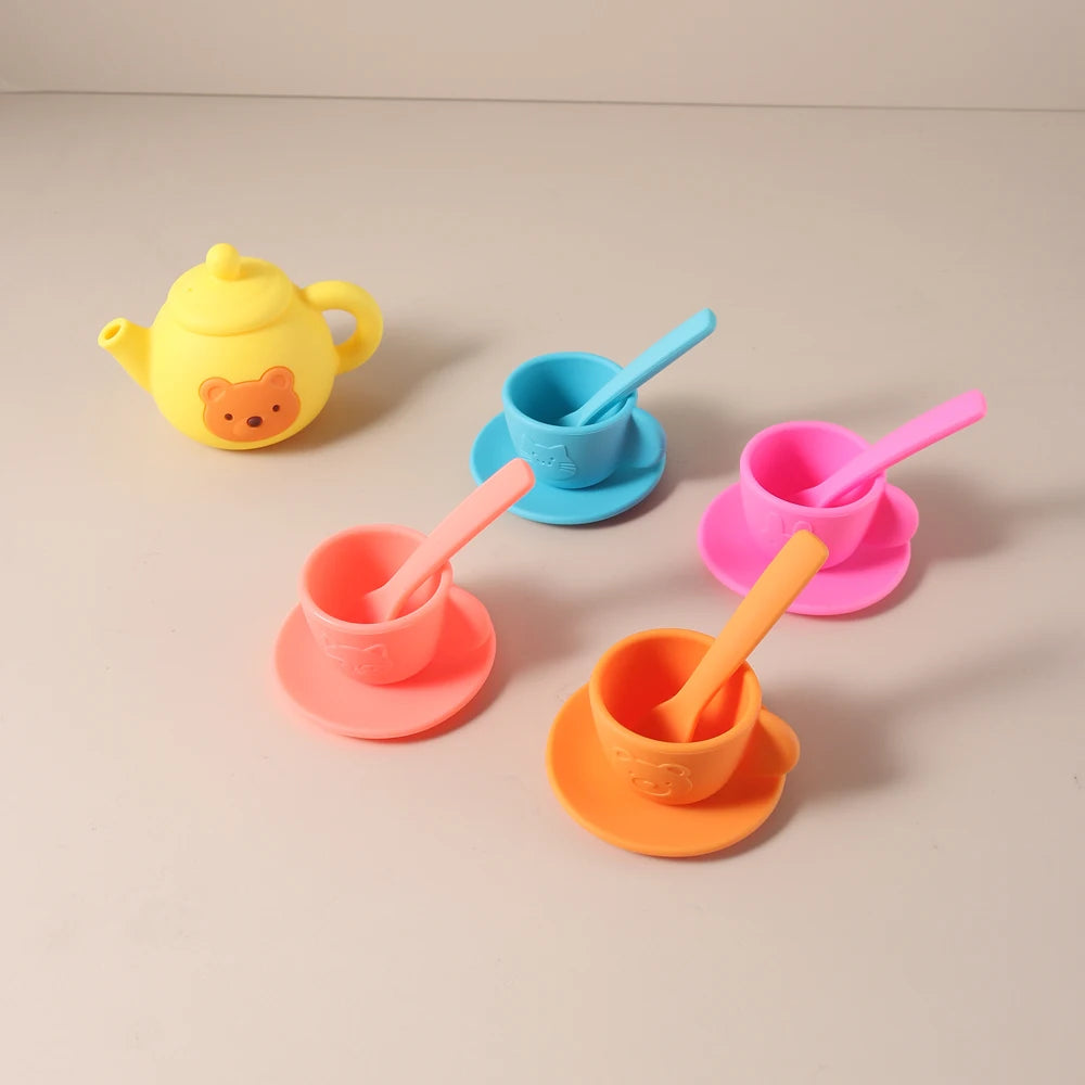 Food Grade Silicone Tea Play Set Toy Pretend Play Food Learning Role Play Game Early Educational Toys for Toddlers Kids Gifts
