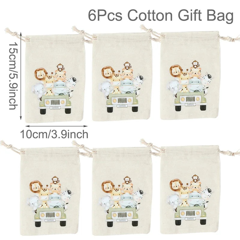 6pcs Animal Dinosaur Unicorn Cotton Linen Gift Bags Birthday Party Decor Kids Wedding Party Favor Bag Baby Shower Gift Bag