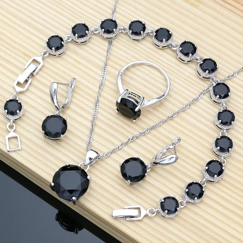Natural Flame Zircon Beads 925 Sterling Silver Jewelry Sets Wedding Accessories for Women Earrings Rings Bracelet Dropshipping