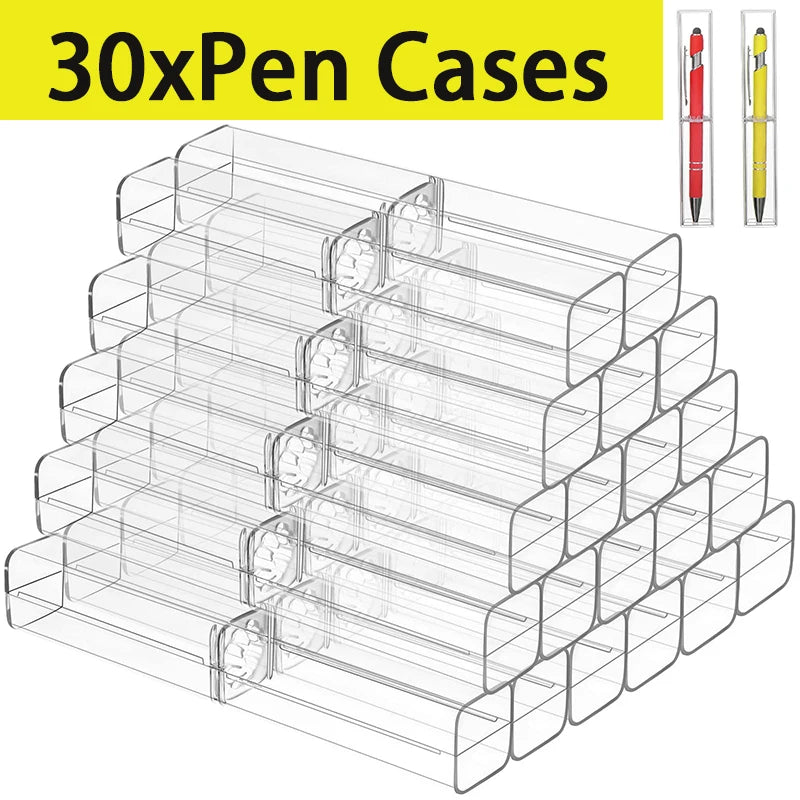 30Pcs Plastic Clear Acrylic Gift Empty Pen Storage Transparent Plastic Pencil Boxes Plastic Pen Container Pen Case