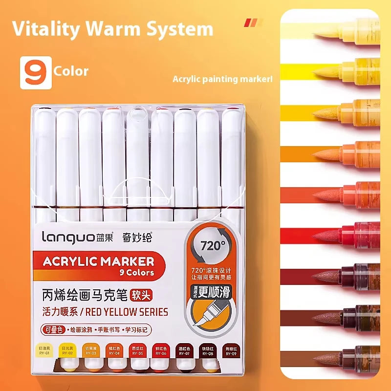 Acrylic Marker Set – Soft Brush Tip Paint Pens in Themed Colors, 9–45 Colors