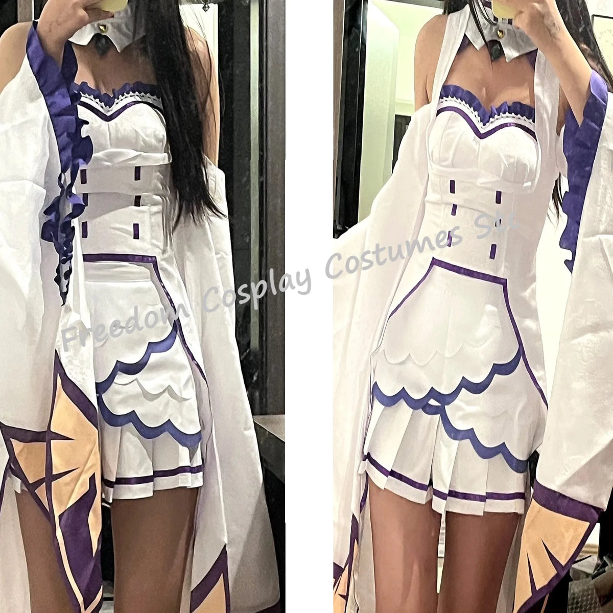 Emilia Rezero Cosplay Costume Cloak Wig Anime Re Zero Cosplay Halloween Party Maid Uniform Outfits for Women