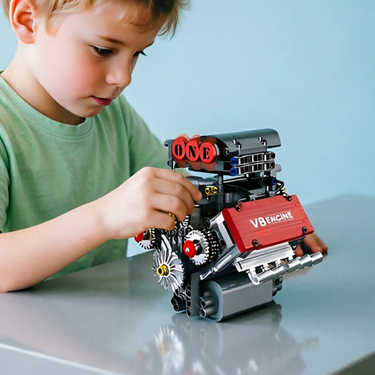 Technical V8 Engine Model Building Blocks Kit Mechanical STEM DIY Construction Toy Educational Science Gift Adults Teens
