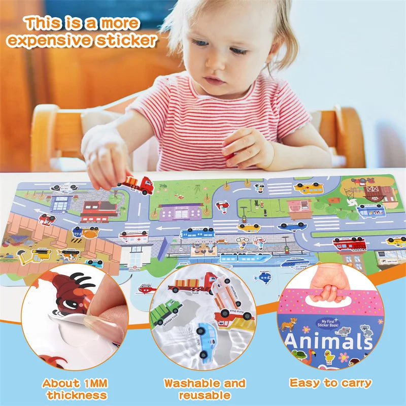 1set Waterproof Sticker Books Reusable Sticker Book For Toddlers Quiet DIY Activity For Kids, Fun & Educational Learning Toy