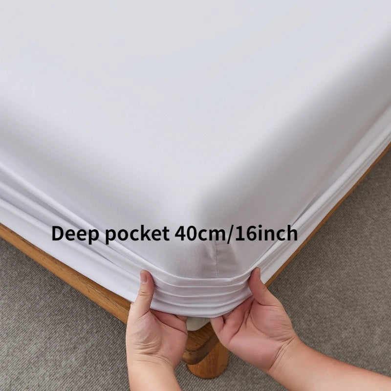 Summer Bamboo Fiber Cooling Fitted Sheet Soft Breathable Mattress Cover 360° Elastic Anti-slip Bed Protector Queen King Size