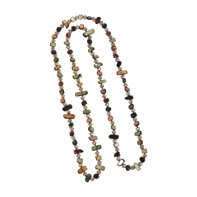 Bohemian Vintage Irregular Natural Stone Necklace for Women Handmade Crystal Beads Double Layer Long Sweater Chain Jewelry Gift