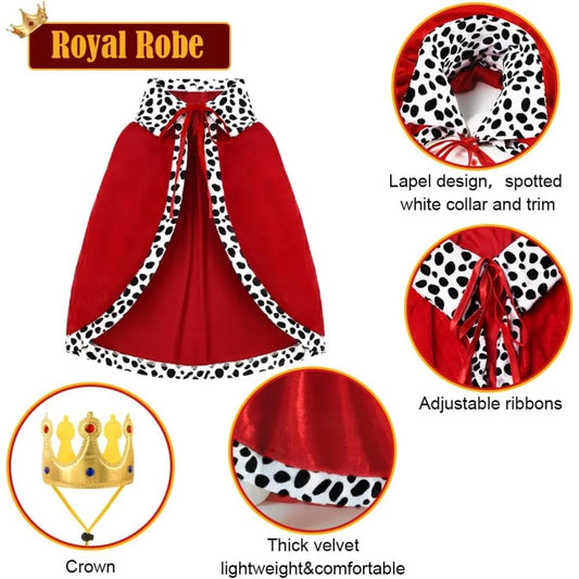 Halloween Dog King Cloak Costume Cute Funny Cape with Crown Adjustable Pet King Cloak for Large Dogs Cats Cosplay Party Supplies