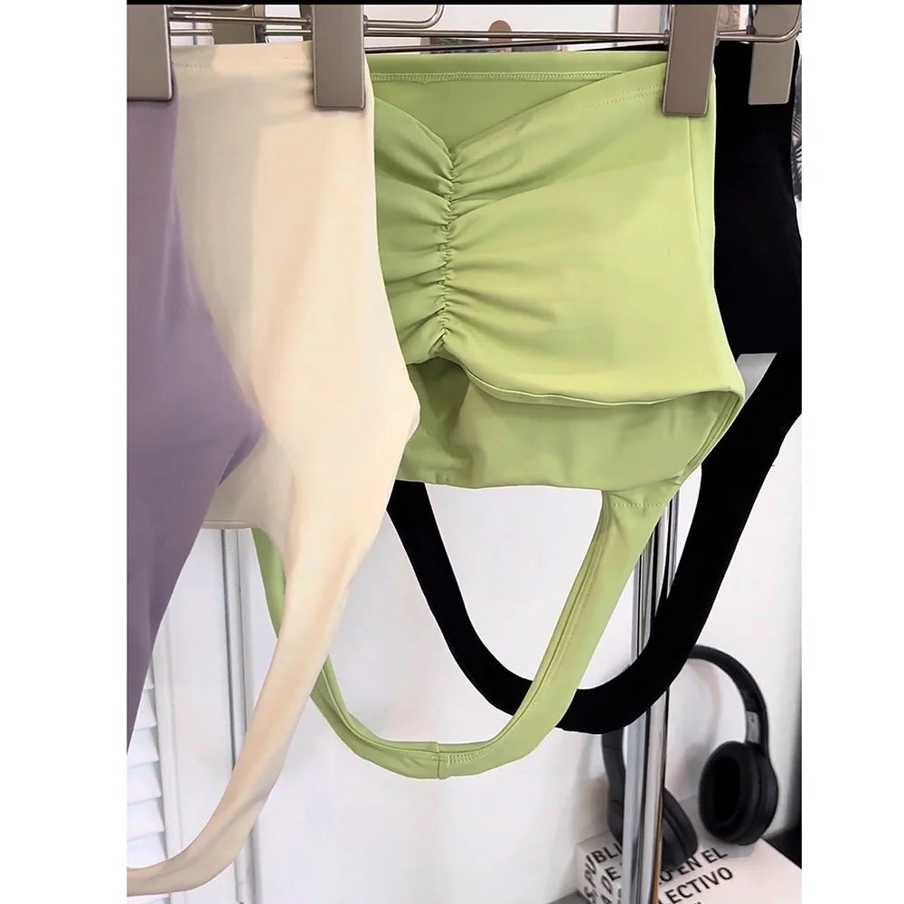 Summer New Sexy Hanging Neck with Chest Pads, Beautiful Back Sports Bra, Women's Light Luxury Fashion, Unique Pleated Sports Bra