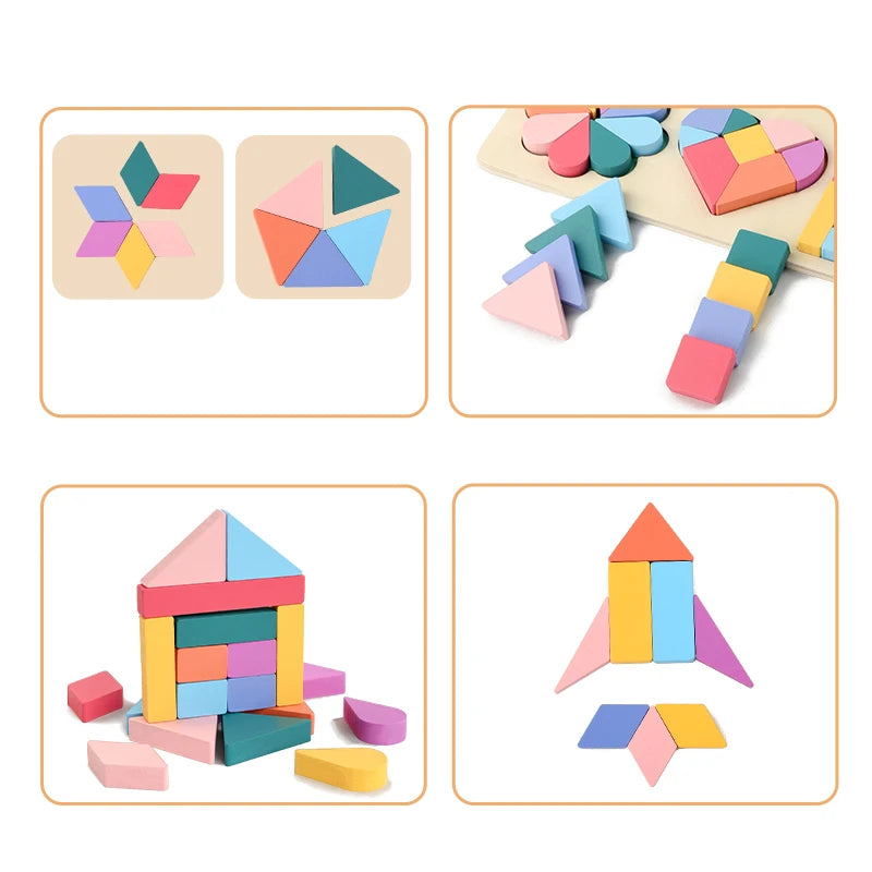 Montessori Children Wooden Rainbow DIY Shape Jigsaw Blocks Puzzle Board Educational Matching Activity Learning Toys for Kids