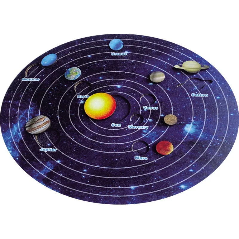 Solar System Model STEM 3D Assembly Eight Planets Jigsaw Kids Students Science Exploration Educational Wooden Matching Board Toy