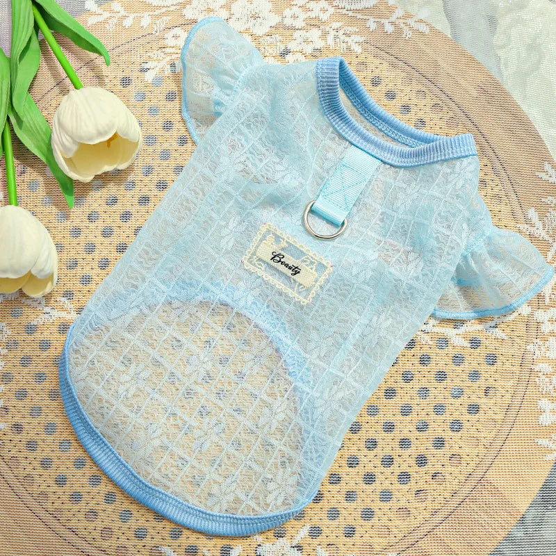 Thin Cooling Dog Vest Heart Flying Sleeves Dog Summer Clothes with D-Ring Chihuahua Bichon Girl Shirt Cat Vests Dog Mesh T Shirt