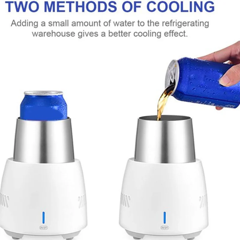 AS62 Summer Quick Cooling Cup Mini Continuous Cooler Cup Desktop Refrigerator Water/Soda/Drinks Mug, US Plug-White