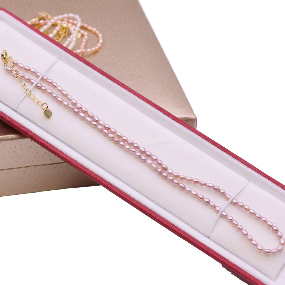 AA Natural Freshwater Pearl Necklace Rice Shape Pearls Jewelry for Women Wedding Gifts Fashion Copper Chain Chokers Necklace