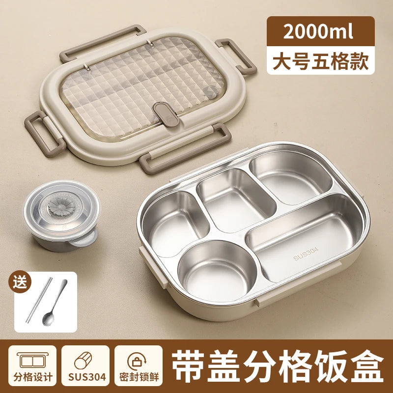 304 Stainless Steel Insulated Lunch Box Office Workers Sealed Portable Lunch Box with Bag Students Kids Commercial Bento Box Set