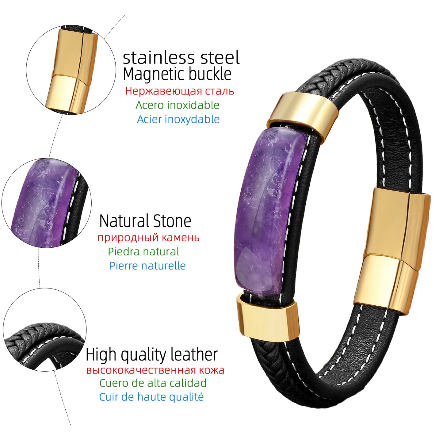 4 Style Natural Purple Crystal Bracelet for Men Women Luxury Geometric Shape Amethysts Bracelet Lady Fashion Stone Jewelry Gifts