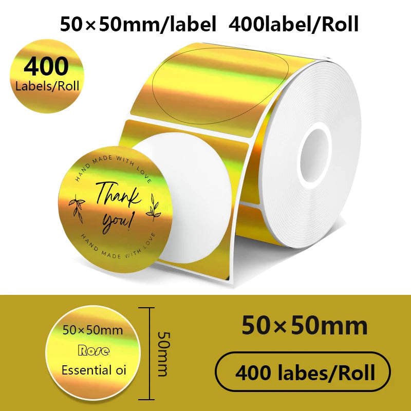 FOR Phomemo 241BT 246S D520 50mm LABEL Holographic Silver Laser Gold Gradient Thanks Card Sticker for LOGO Barcode Birthday