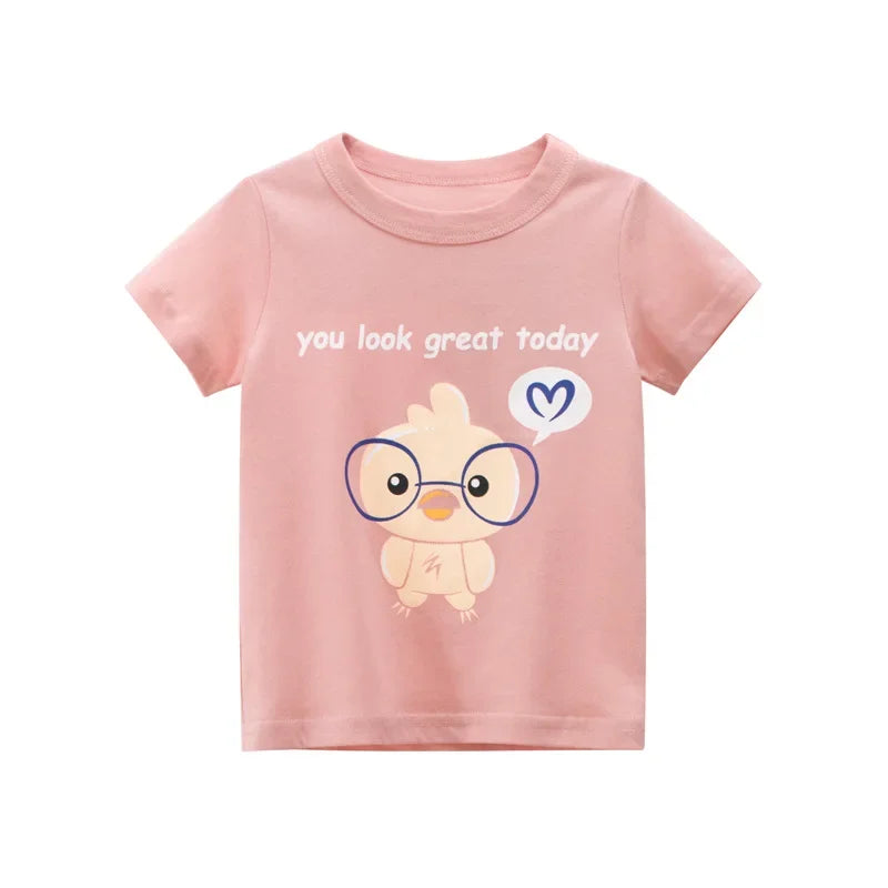 2-8T Heart Print Girls T Shirt Summer Toddler Kid Baby Clothes Short Sleeve Cotton Tshirt Childrens Cute Tee Top Infant Outfit