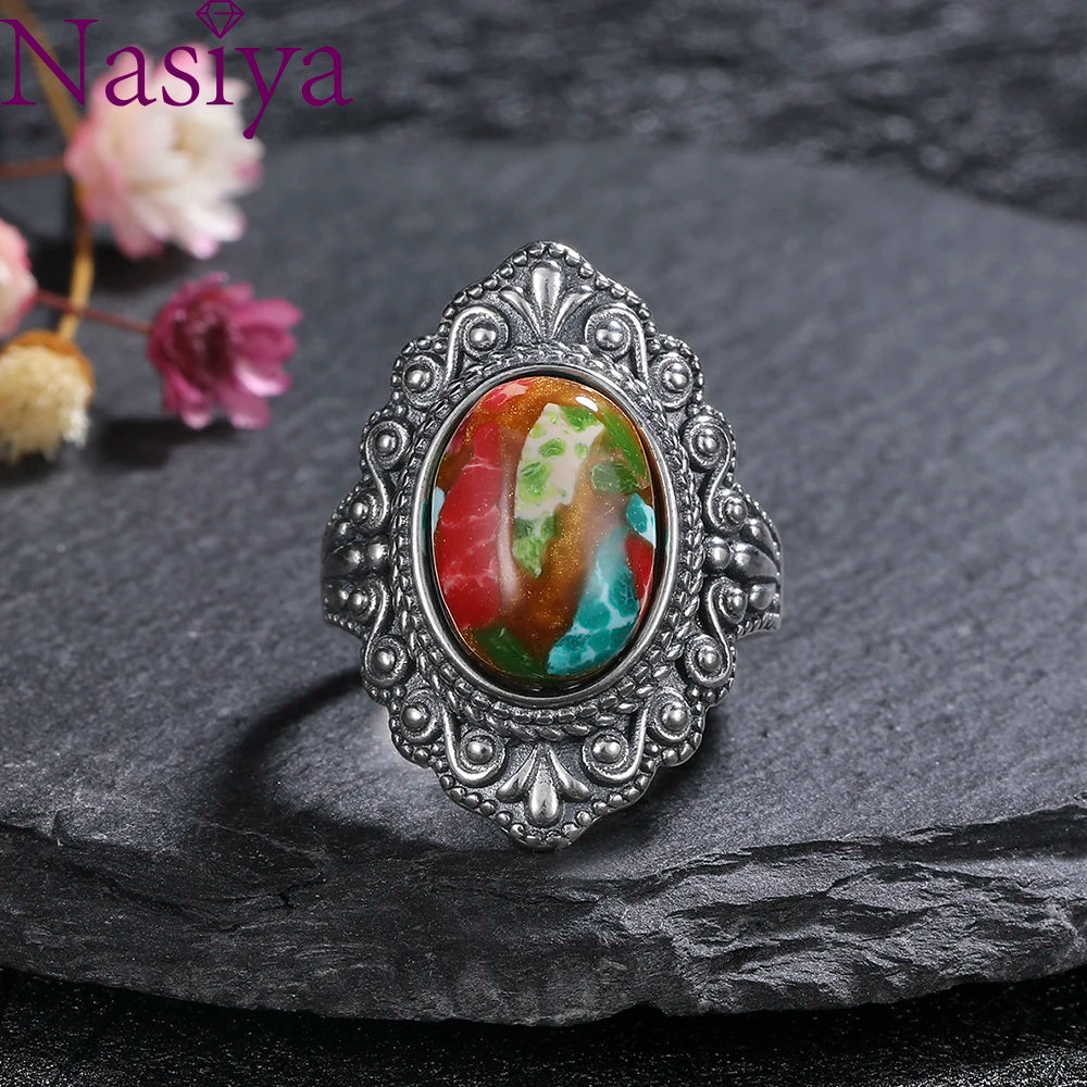 Oval Natural Labradorite Rings for Women Men S925 Silver Ring Finger Ring Retro Gemstone Rings Jewelry Party Gift