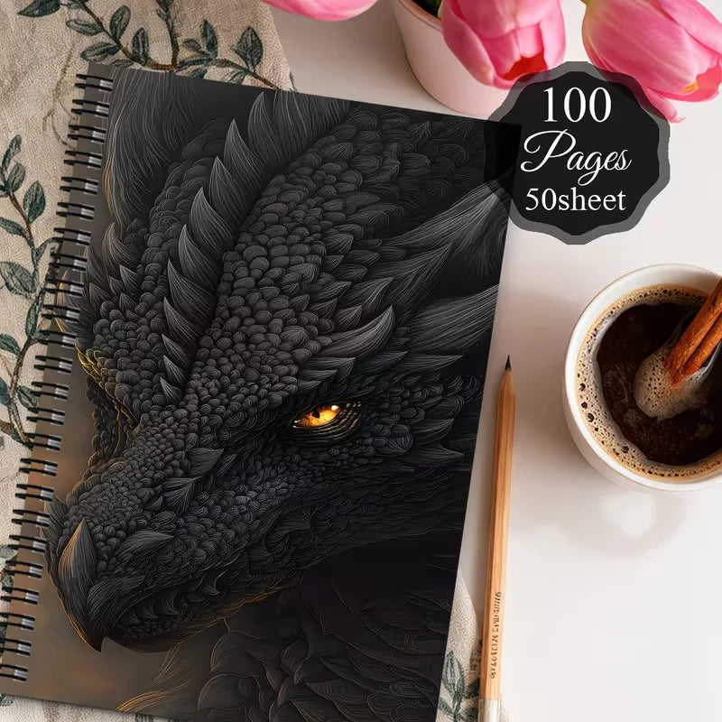 Bview Art A5 Spiral Sketchbook, Dragon Pattern Blank Drawing Notebook, Coil Bound Journal Notepad for Art Diary Doodle