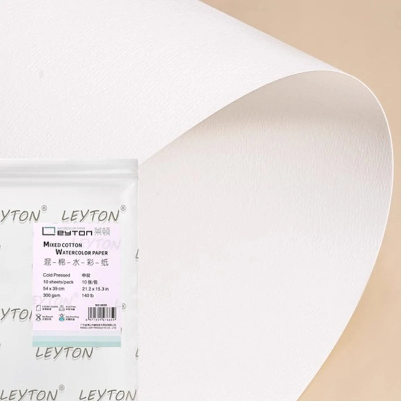 LEYTON Watercolor Paper 300gsm 100% Cotton Hot Pressed Cold Pressed Rough 4/8/16/32K Drawing Paper Art Supplies for Students