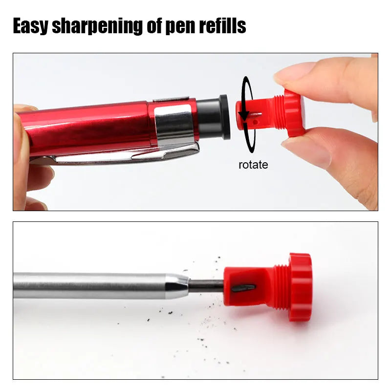 6Colors 2.8mm Metal Solid Carpenter Mechanical Pencil with Sharpener 2B Lead Core Deep Hole Construction Marking Scriber Tool