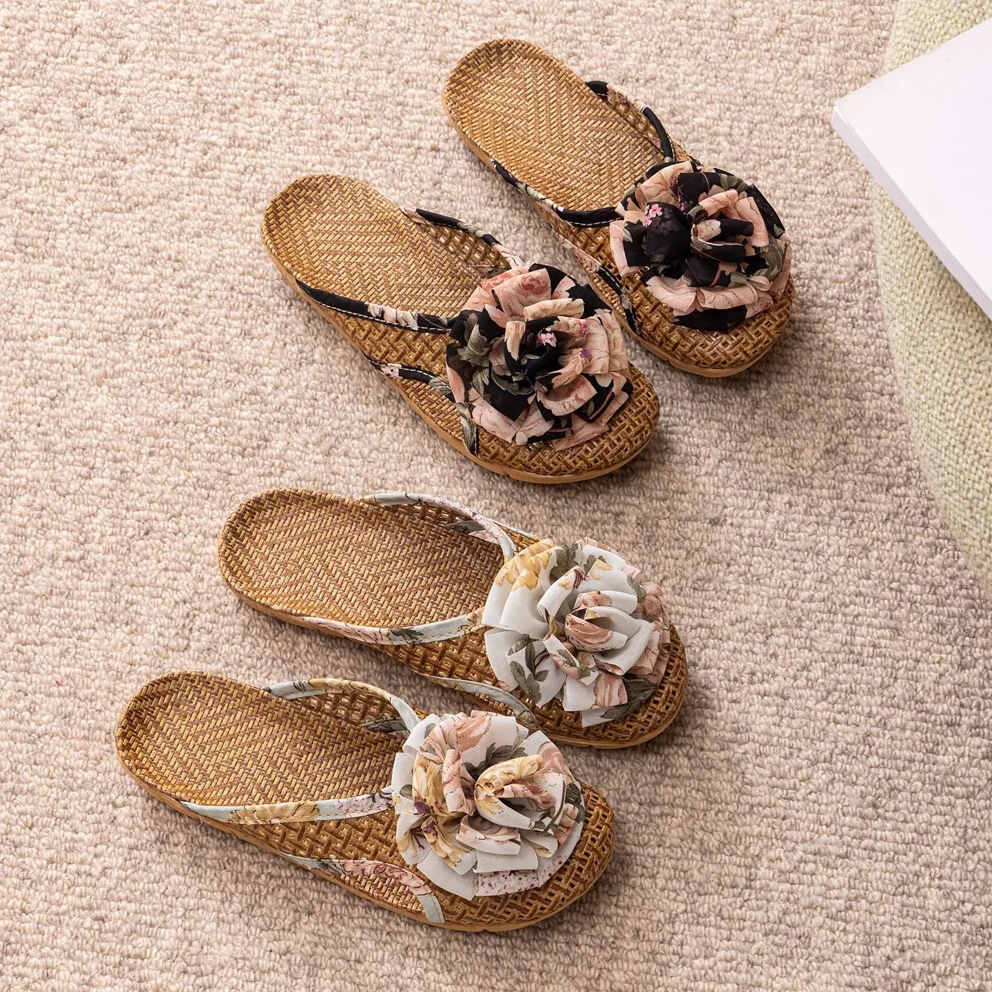 Women's Summer Slippers, Rattan Floor Slippers, Home Cooling Slippers, Indoor Bamboo Woven Slippers, Non-Slip Household Slippers