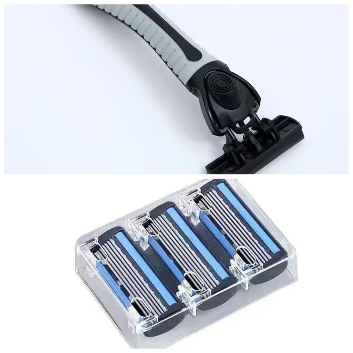 1 Handle + 3 Blades/ Men Women Manual Safety Razor 6-Layer Stainless Steel Hair Removal Shaving Replaceable Shaver Head