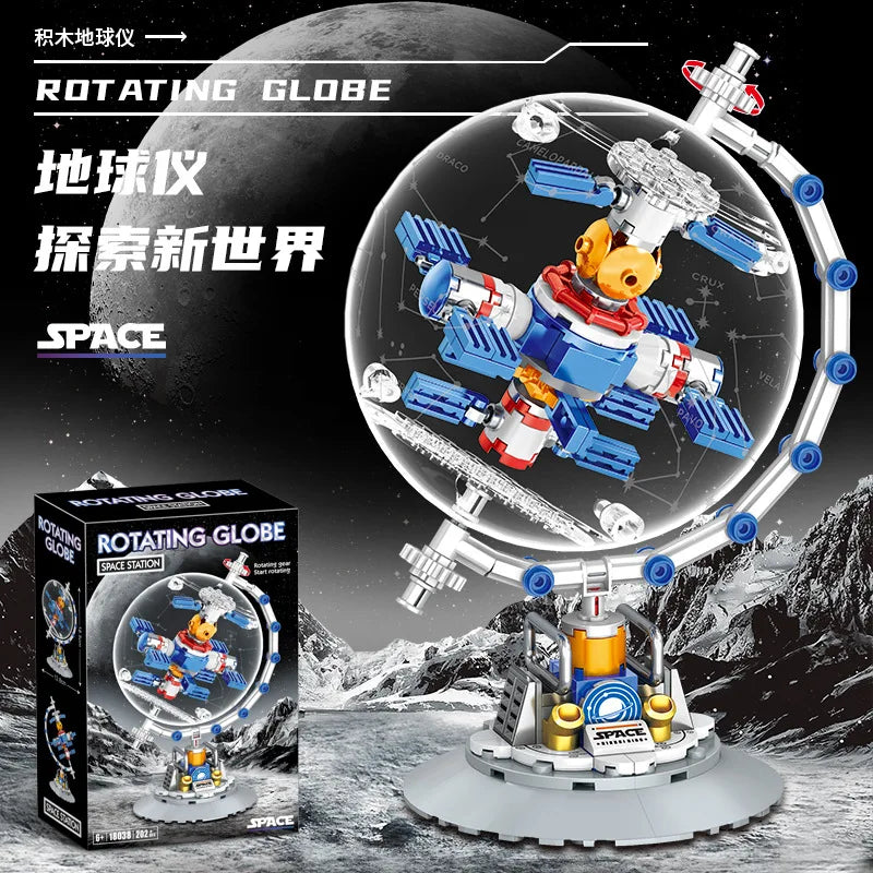 Light Up Globe Building Blocks STEM Toy for Girls DIY Rotating LED World Globe Model Science Educational Gift Home Decor