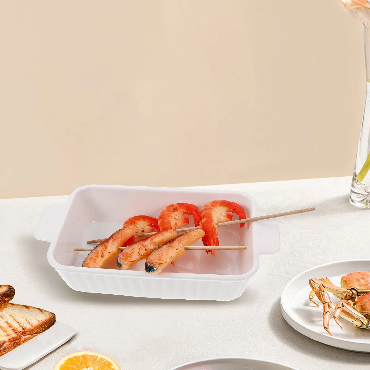 Double Handle Ceramic Baking Tray Heat Resistant for Roast Meat Chicken Pie Storage Salad Bowl Home Kitchen Bakeware Cooking