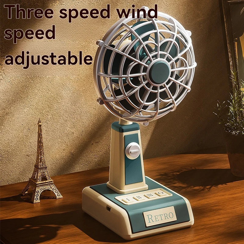 Retro USB charging handheld fan, silent mini fan, summer portable outdoor travel office mini fan, ultra quiet folding mini fan
