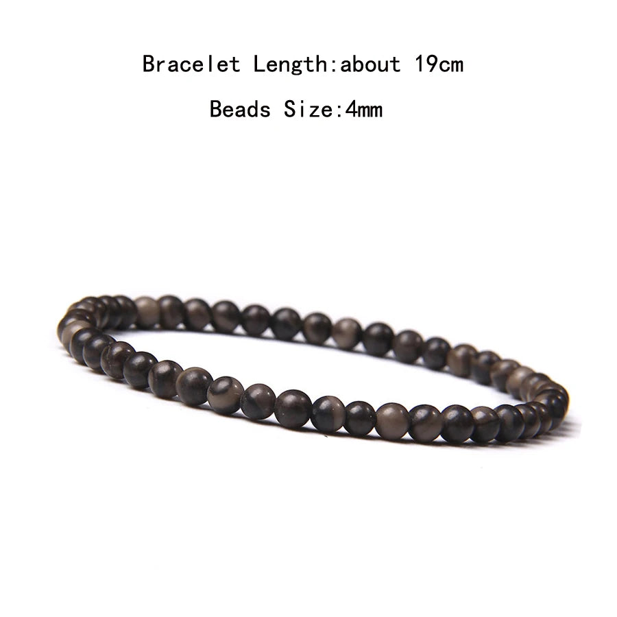 4mm Quartz Agate Bead Natural Stone Beaded Bracelet Lava Rock Tiger Eye Black Onyx Crystal Women Men Yoga Healing Chakra Jewelry
