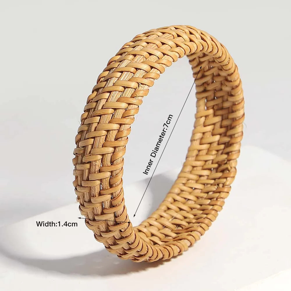 Amorcome Bohemian Wicker Rattan Weave Handmade Bangles Bracelets For Women Boho Chunky Beach Style Ladies Ethnic Straw Jewelry