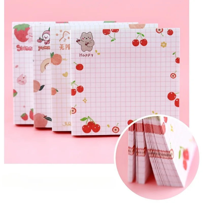100sheets Kids Cartoon Fruit Pattern Sticker Posted It Memo Grid Paper Notebook Message Sticky Notes Notepad Pads Posits Sticker