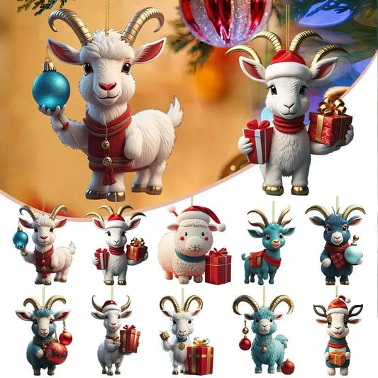 Christmas Cute Goat Home Party Decor 2D Christmas Tree Ornaments For Home Xmas Decoration Party Supplies