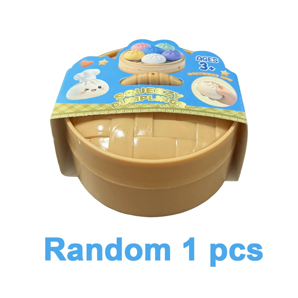 Realistic Giant Dumpling Squeeze Toy with Bamboo Steamer Soft TPR Dough Ball Decompression Fidget Toy Creative Funny Gift
