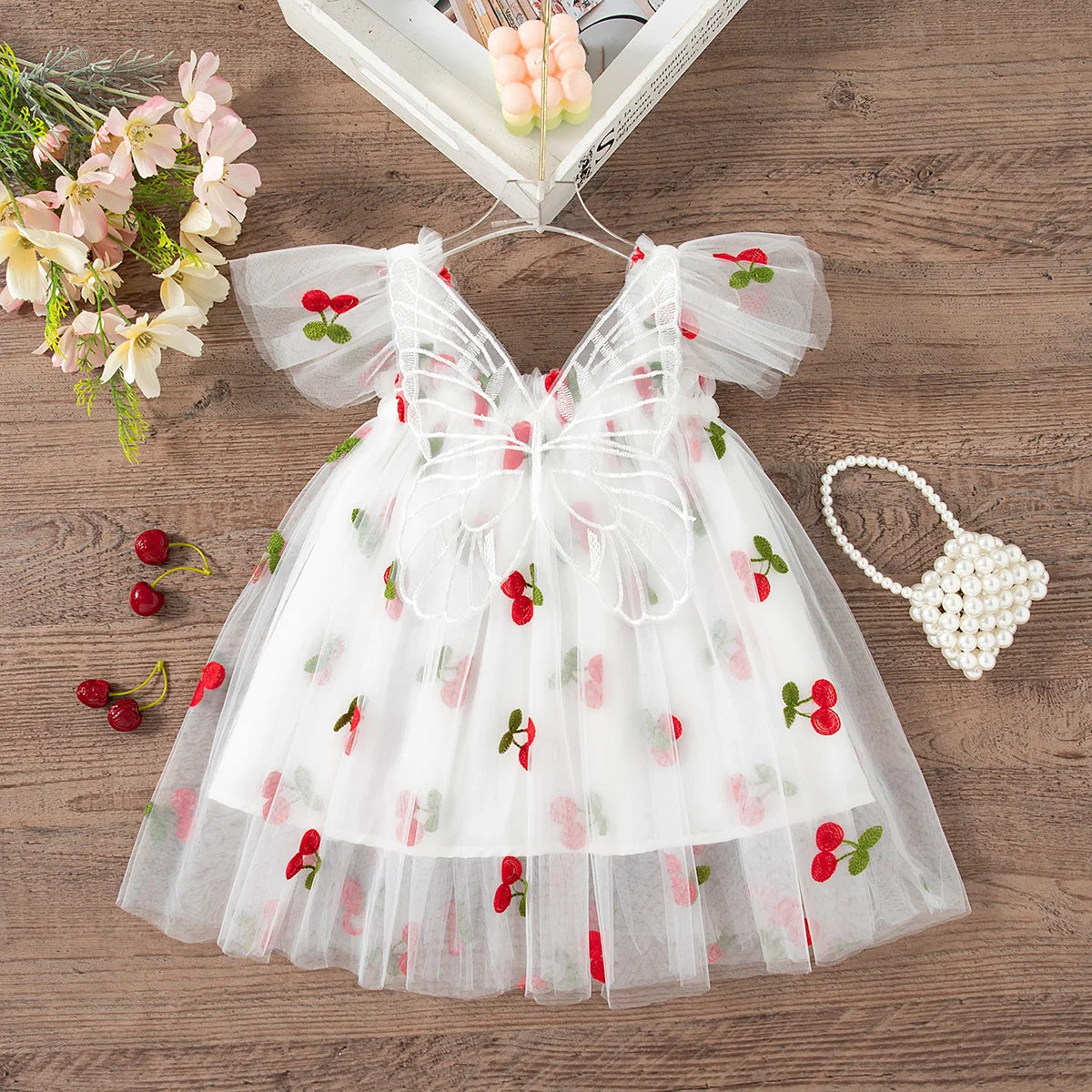 Summer Baby Girl Butterfly Wing Princess Dress Floral Embroidery Sleeveless Gauze Dress Girl Wedding Party Costume Nine Colors