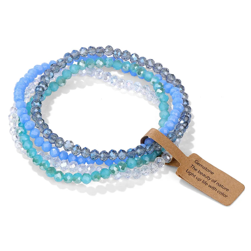 4Pcs/Set Crystal Bracelets For Women Girls Natural Stone Beads Bracelets Grey pink White blue series Crystal Fashion Jewelry