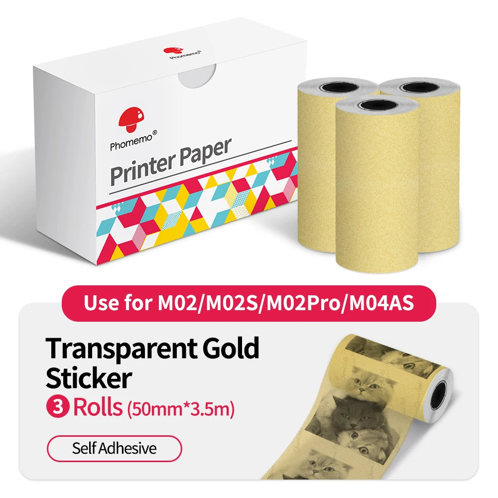 Thermal Paper Original Phomemo Sticker 3 Rolls fit M02 M02S M02 Pro Thermal  Printer Mini Thermal Photo Sticker