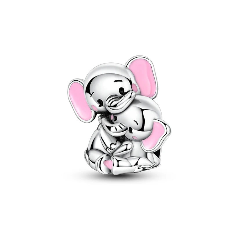 925 Silver elephant lion rhinoceros dinosaur Animal Charms Beads Fit 4MM hole diamet Bracelets Fine DIY Christmas Jewelry Gifts