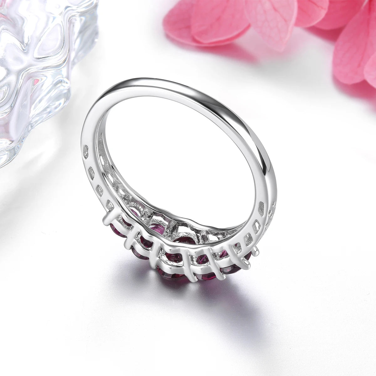 Natural Rhodolite Garnet Solid Sterling Silver Rings 2 Carats Genuine Rose Garnet S925 Fine Jewelrys Romantic Classic Gifts
